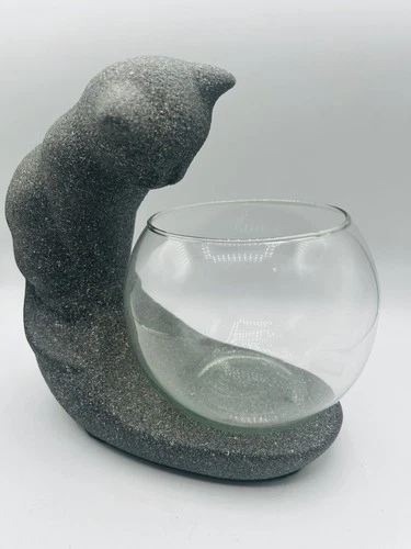 Vintage MCM Haeger Pottery Cat Fishbowl Textured Ceramic Glass Bowl 2000