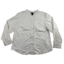 Ashley Stewart White 3/4 Sleeve Button Up Shirt Blouse Sz 16 Stretch