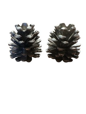 2 Cast Metal Pine Cone Taper Candle Holders