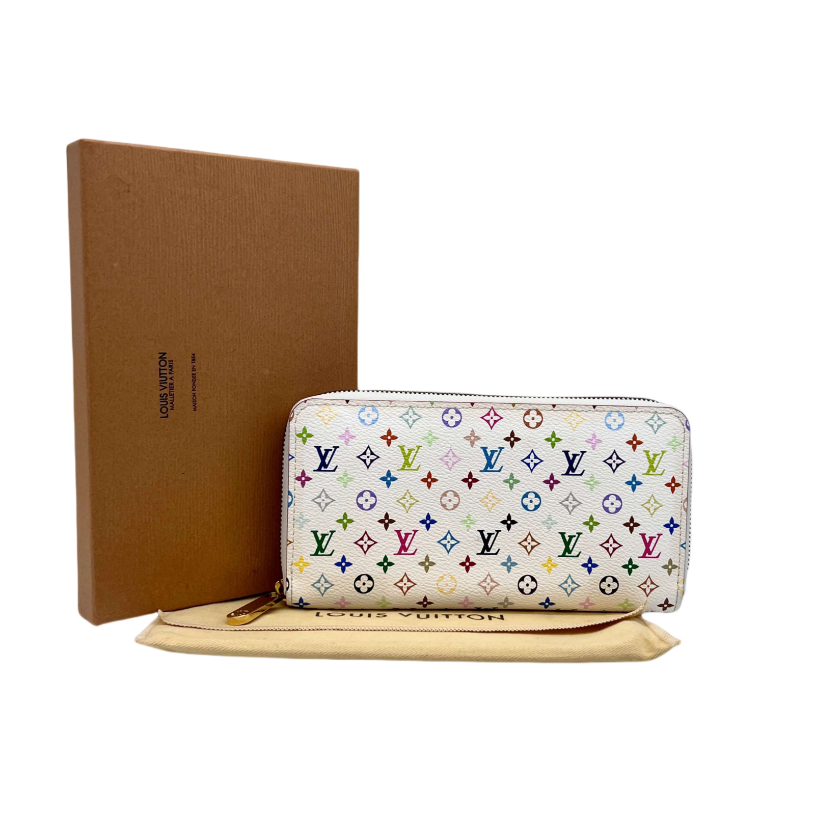 RARE☆☆☆Auth LOUIS VUITTON Monogram Multicolor/White Zipper Wallet/M60049 image 3
