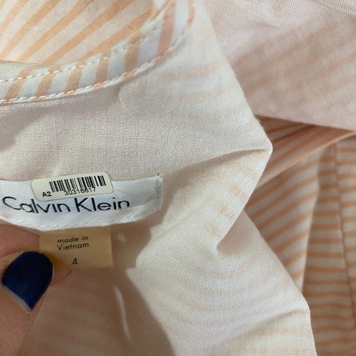 Calvin Klein Pink White Striped Sleeveless Ruffle Dress Womens 4 - Picture 7 of 8