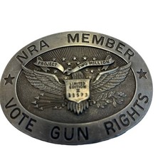 NRA Member Vote Gun Rights Brass Belt Buckle 1980 Project Two Million Limited Ed