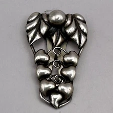 Art Nouveau Dress Clip Sterling Silver Leaf Berry Hearts Arts & Crafts Design
