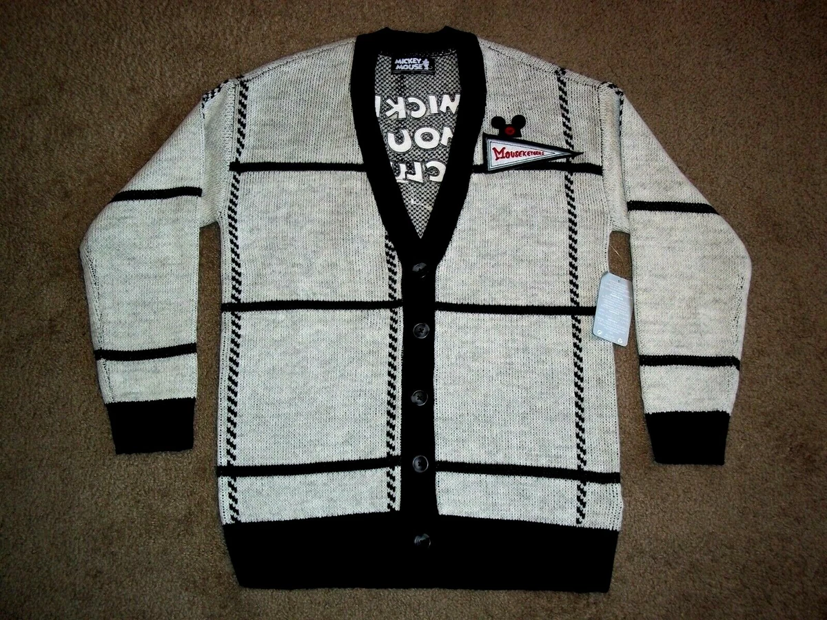 Disney Mickey Mouse Club Cardigan Mouseketeers Grayscale Sweater X Small XS New