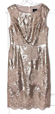 ADRIANNA PAPELL Rose Gold Blush Pink Sequin Embroidered Lace Textured Dress 8 US | eBay ADRIANNA PAPELL Rose Gold Blush Pink Sequin Embroidered Lace Textured Dress 8 US | eBay