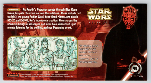 Tarjeta comercial R2-D2 C-3PO Star Wars Episodio 1 Visión amplia #46 Topps Lucasfilm - Imagen 2 de 2