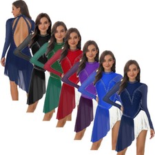 Womens Dress Figure Bodysuit Fringe Leotard Asymmetric Glittery Swing Clothing