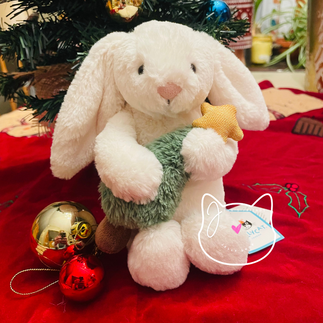 AUTHENTIC Jellycat BASHFUL BUNNY with CHRISTMAS TREE New NWT