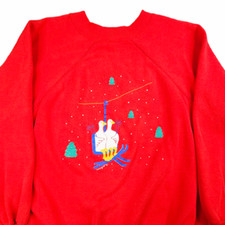 Vintage Ski Geese Sweatshirt Mens Size Small Red 80s Ski Lift Made In USA