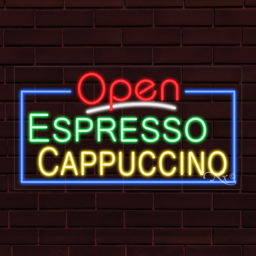 NEW "OPEN ESPRESSO CAPPUCCINO" w/BORDER 33x18x1 INCH LED FLEX INDOOR SIGN 35431 - Picture 1 of 1
