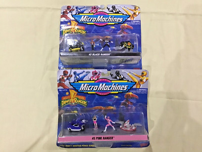 NEU UND VERPACKT 2 x Power Rangers MMPR Micro Machine Sets - #2 schwarz und #5 pink