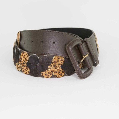 OSCAR XL/black patent leather belt w/animal print OSCAR DE LA RENTA Leather Belt Leopard Print Calf Hair XL  main image 3