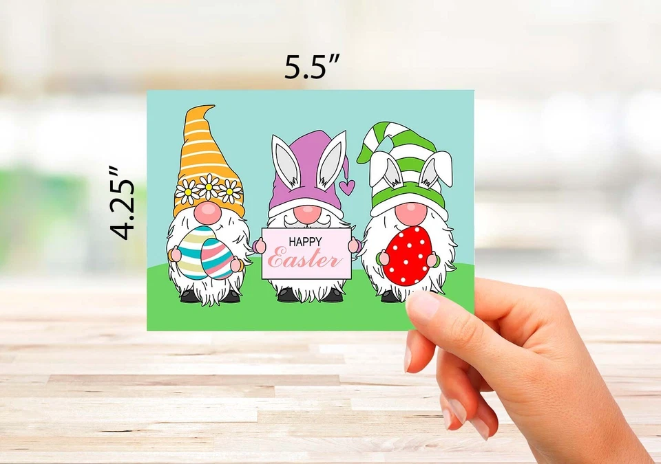 Happy Easter Gnomes Cards-Blank Inside with Envelopes-5.5"x4.25"-12 or 24 Packs - Image 3 of 3