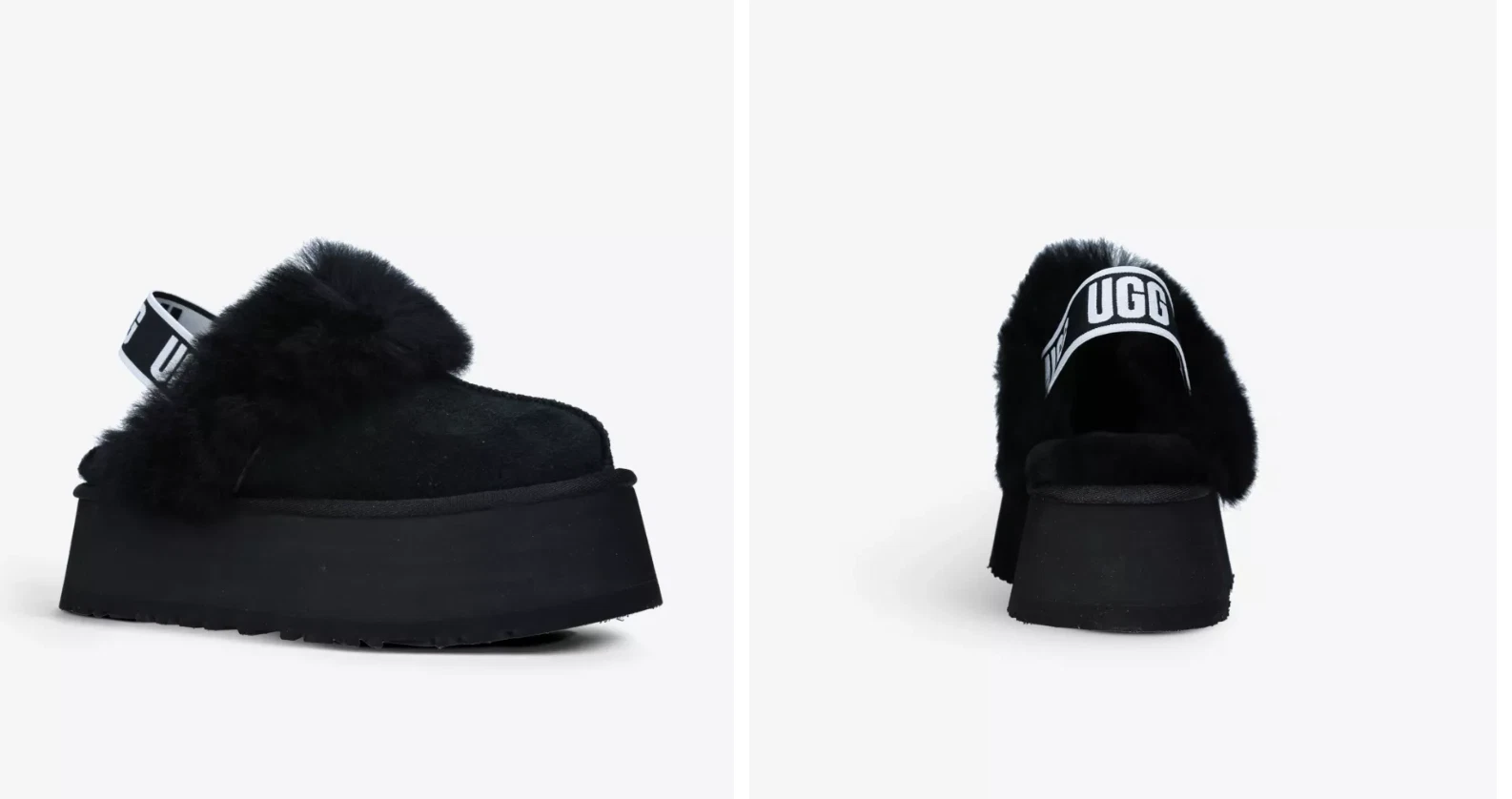 UGG SANDALI NERI FUNKETTE FLUFF SLIDE SLIPPER PLATEAU DONNA US 8 EUR 39