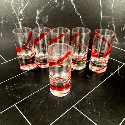 Set Mit 6 Wirbel Pier 1 Rubin Rot Shot Gläser Eingestellt Muster Hält 59ml
