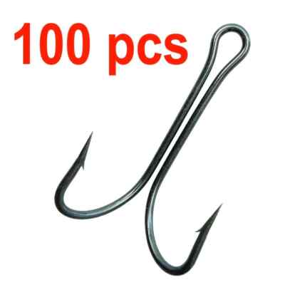 100 pcs Double Fishing Hook Fly Tying Double Hook Frog Lure Hook Bass Weedless