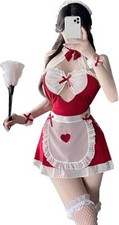 Women Maid Outfit Anime Maid Costume Babydoll Cosplay Lingerie Maid Dress Red
