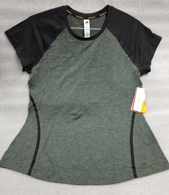   New Balance Trinamic Womens SSleeve Black/Grey Crew Neck Top  WT61102 XL NWT