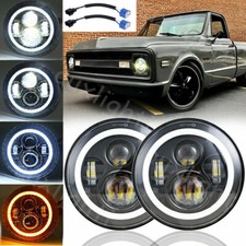 2pcs 7round Led Headlight Ring Drl For Chevy C10 C20 Pickup Luv Camaro Nova