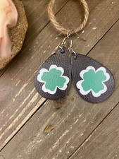 St Patrick's Day teardrop shamrock earrings; Faux Leather teardrop earrings