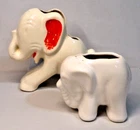 Lot of 2 WHITE ELEPHANT PLANTERS - Hull STRETCH Elephant + McCoy? (hairline)