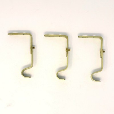 Set of 3 Gold Tone Metal Adjustable Contemporary Curtain Rod Brackets for 3/4''