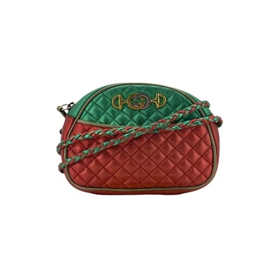 Sac à bandoulière Gucci en cuir matelassé métallisé vert et rouge - Photo 1/4