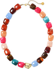 Resin Chunky Beaded Necklace for Women, Colorful Beaded Statement Necklace, Boho