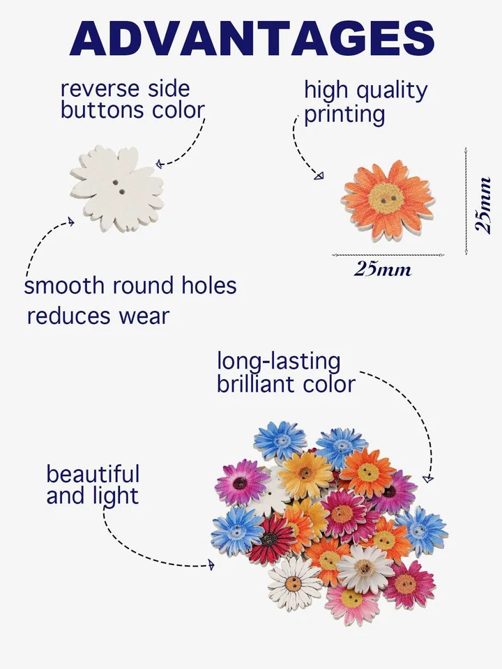 30pcs Flower Wooden Buttons for scrapbook sewing handmade crafts DIY decor 25mm - Image 3 of 3