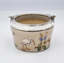 AESTHETIC MOVEMENT VICTORIAN ENAMELLED OPLAINE GLASS SALT CELLAR c1880