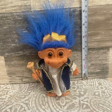 Vintage Russ Troll Doll King Crown Scepter Blue Hair Plush Toy Collectible
