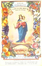 Tarjeta Religiosa María Auxiliadora Argentina Años 50 De Colección con Carta de Misión Mecanografiada