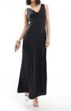 ASOS Curve Maxi Long Dress 22 Black Silky Satin Sleeveless Flowy V Neck NEW