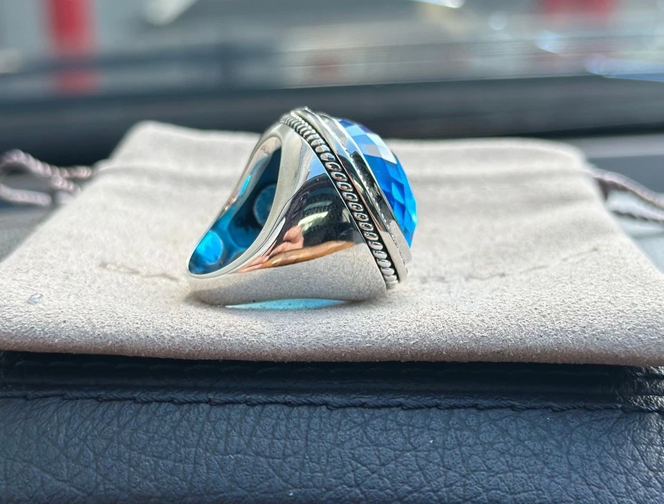 Anillo David/Yurman Plata de Ley 20mm ALBION Topacio Azul Talla 6 Foto 4 de 4