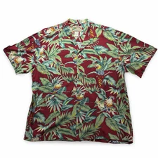 Vintage Paradise Found Hawaiian Shirt Red Mens XL Magnum Pi Parrots Rayon 90s