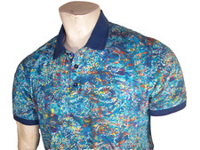 Robert Graham Mens Medium Multi Color on Blue Cotton Polo Shirt