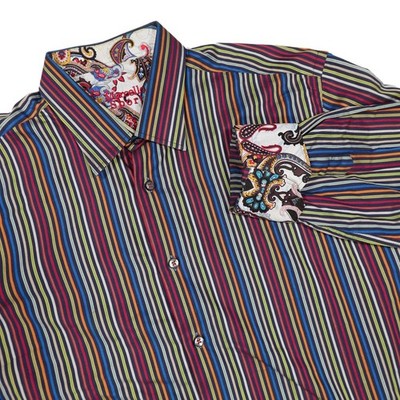 MARCELLO SPORT Men's L (41-42) Multicolor Striped Contrasting Cuffs Dress Shirt