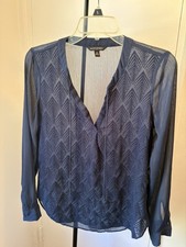 Banana Republic Navy Blouse Women  s XS Tie Neck Sheer Back EUC