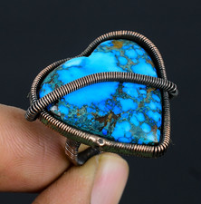 Tibetan Turquoise Gemstone Copper Wire Wrapped Handmade Wonderful Jewelry Ring