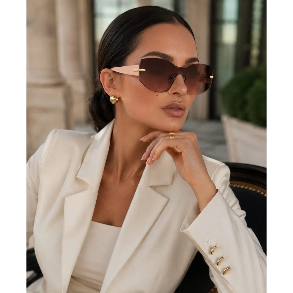 Pink Brown Shield Sunglasses for Women for sale | eBay display picture 1