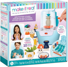 Make It Real Mini Pottery Studio - 26-Piece DIY Pottery Kit with Mess-Free Air D