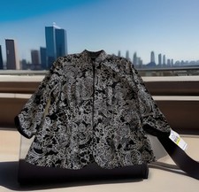 Alex Evenings Jacket Black Floral Sparkle Shoulder Pads Ladies Medium