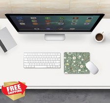 Green Floral Mouse Pad Small Daisy Wildflower Boho Office Gaming Desk Mat
