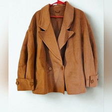 Womens Stylish Buttoned Blazer Camel Button Sleeves Size Lg New Wool