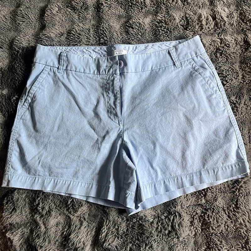 Crown & Ivy Girls Blue Chino Cotton Twill Shorts 12P Flat Front Pockets