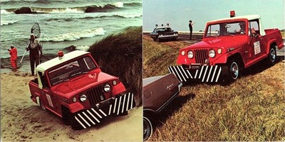 Vintage 1970s Jeepster Commando 4-Wheel Drive Red Jeep Oversize Postcard