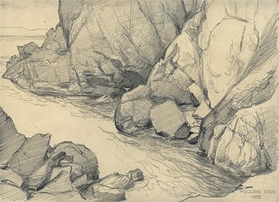 Mullion Cove Cornwall - antike Bleistiftzeichnung - 1925