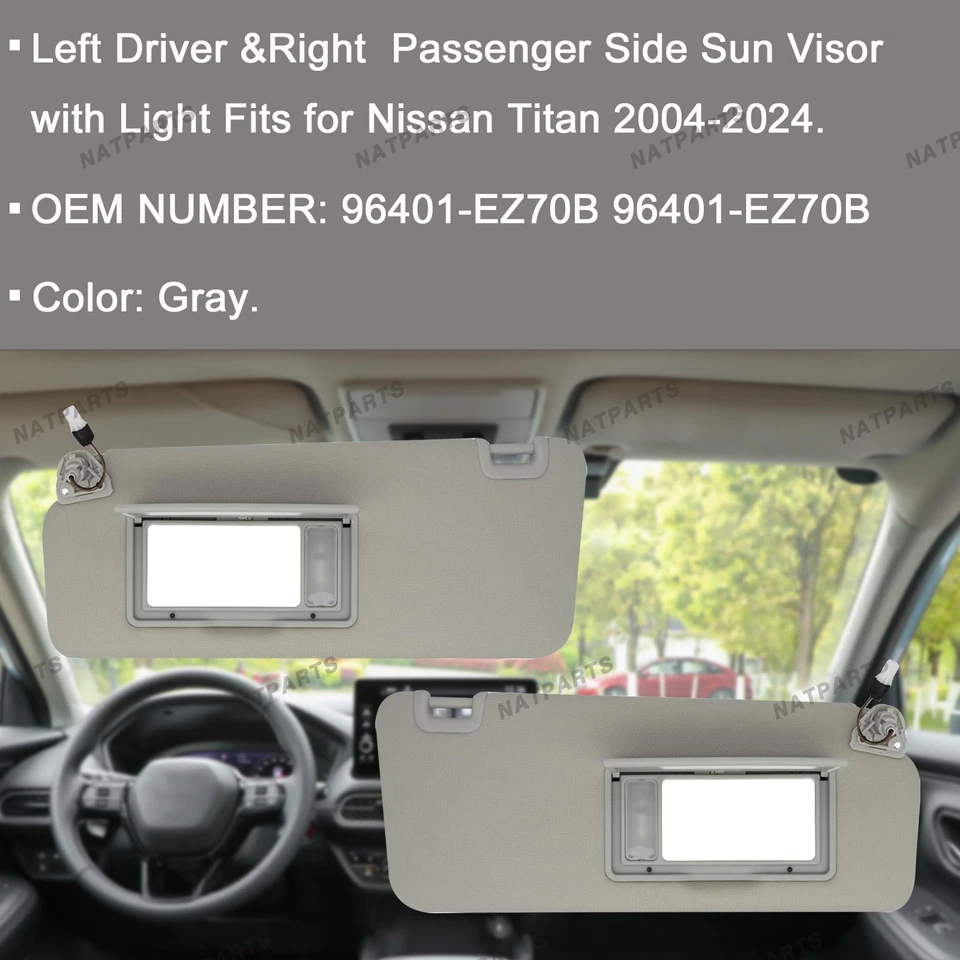 Pair Gray Sun Visor for Nissan Titan 2004-2024 96401-EZ70B 96401-EZ70B - Image 2 of 4