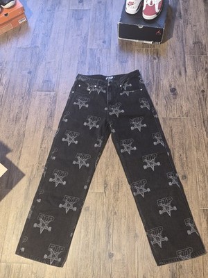FTP X THRASHER Black Denim Jeans Embroidered Logo Straight Regular Fit SZ 30