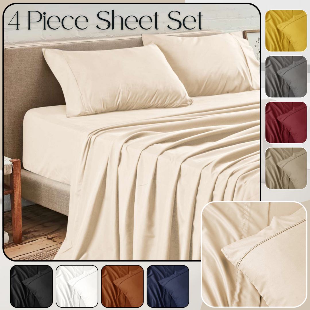 1800 Series 4 Piece Bed Sheet Set Hotel Luxury Ultra Soft Deep Pocket Sheets Set